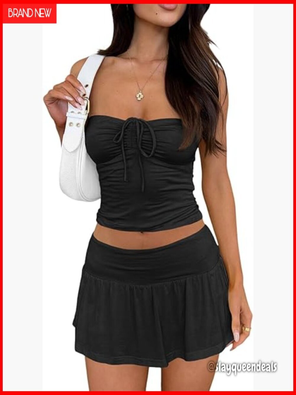 Summer 2 Piece Set Crop Top Pleated Mini Skirt Y2K Beach Outfit